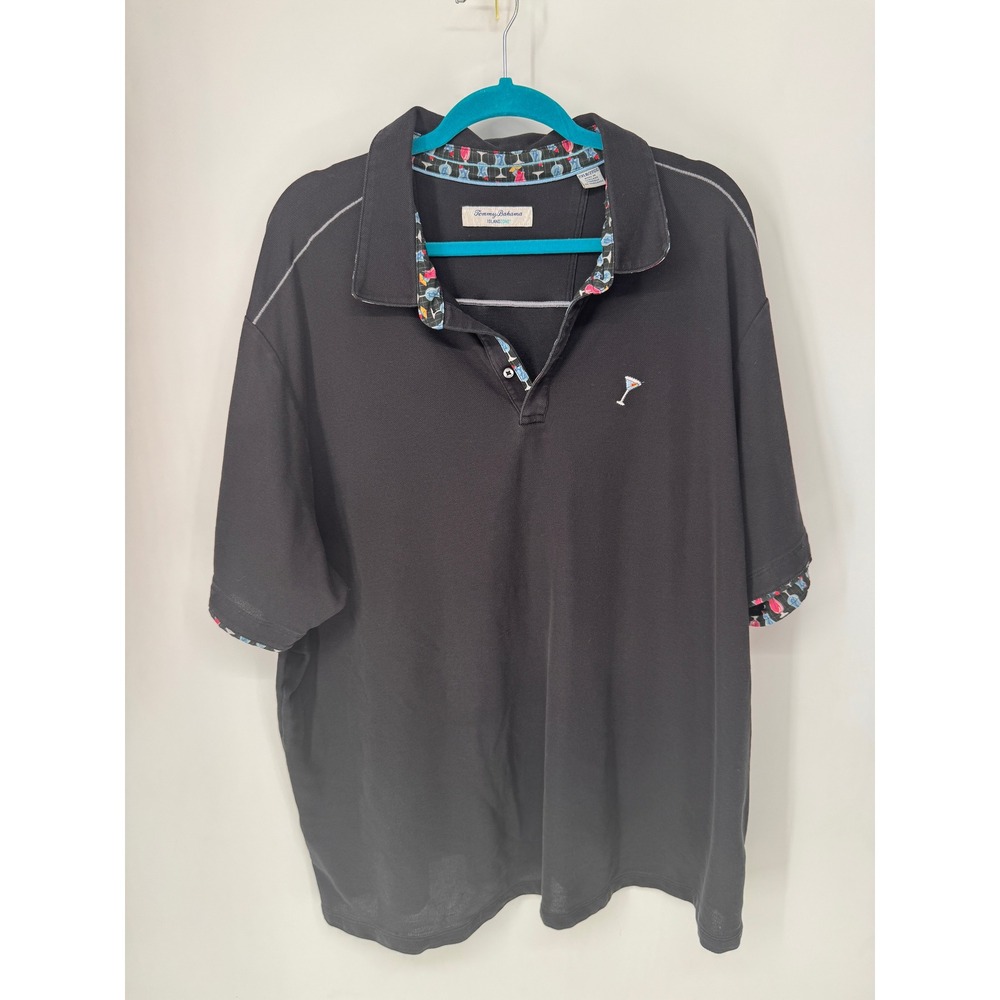 Tommy Bahama Polo Mens 2XLB Black IslandZone Martini Logo Cocktail Trim Pique